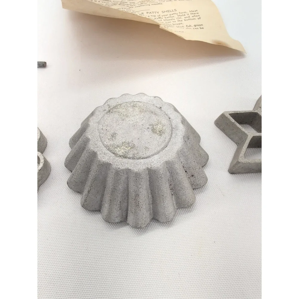 vtg Renwal Wafflette Co Rosette Timbale Iron Set Silver 5 Molds 3 Handles Recipe